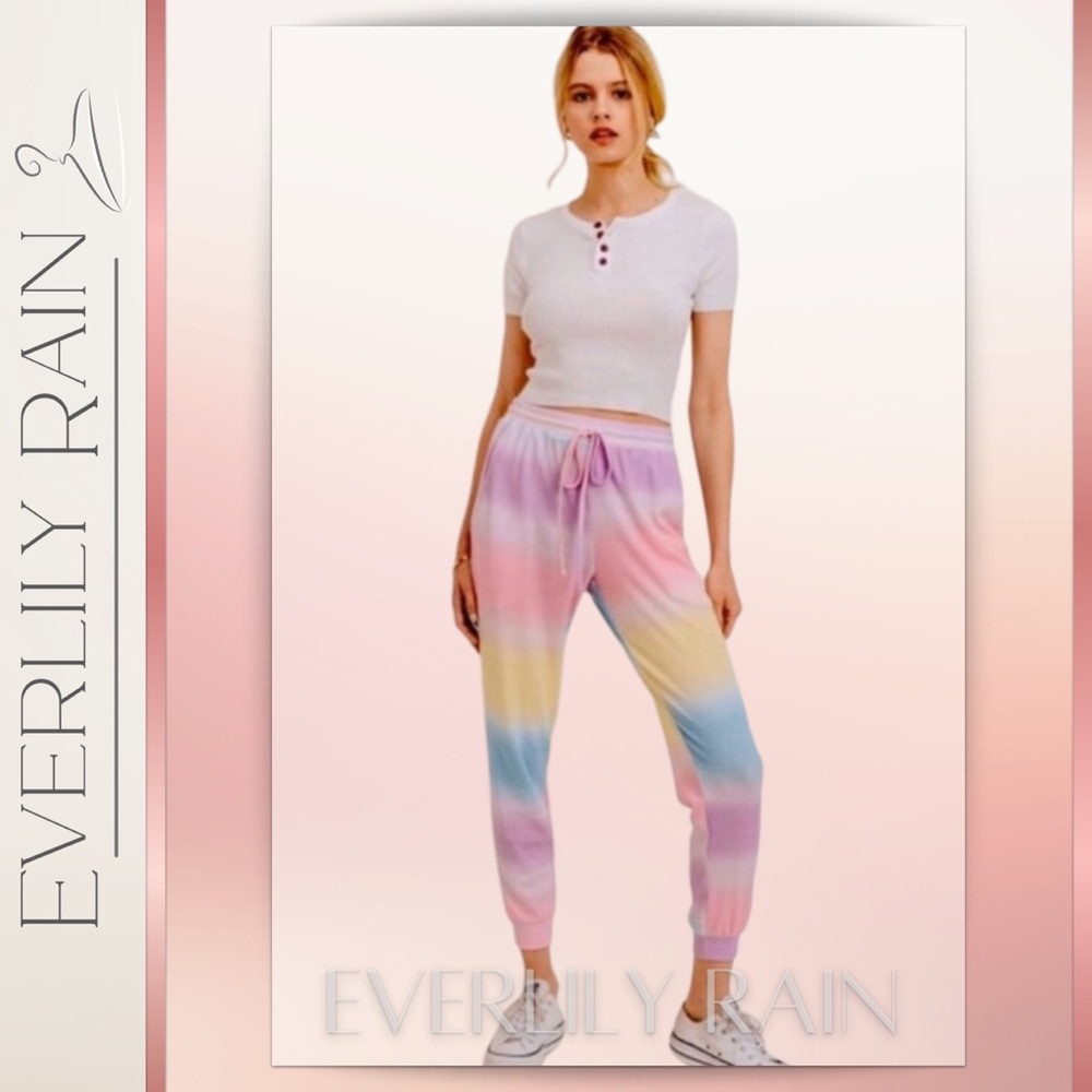 LAST ONE! Pastel Tie Dye Striped Joggers - Picture 2 of 8